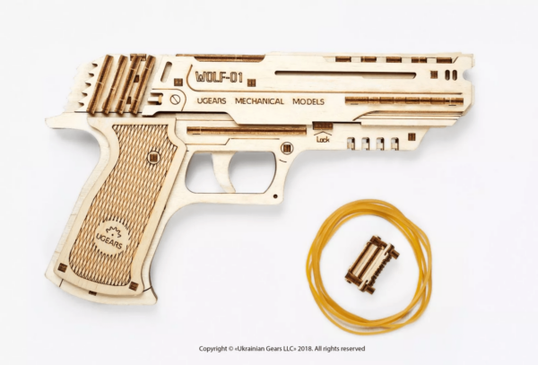 Pistolet Wolf-01 Ugears – Puzzle 3D en bois