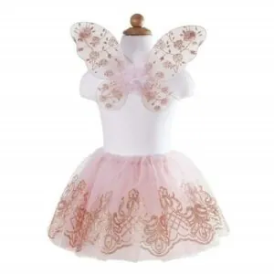 ENSEMBLE JUPE+AILES ROSES ET PAPILLON DORE 4-7 ANS