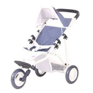 Poussette a 3 roues bleu pois blanc