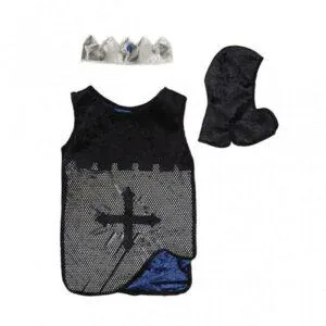 SET REVERSIBLE CHEVALIER BLEU ARGENT +COURONNE ET BONNET 5-7 ANS