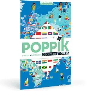 POSTER EDUCATIF DRAPEAUX DU MONDE + 200 STICKERS 7-12 ANS