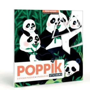 PUZZLE EN STICKERS - ANIMAUX SAUVAGES - 3 PUZZLES DE 35 STICKERS
