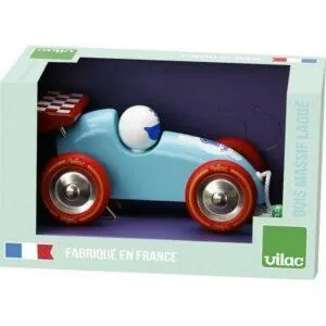 VOITURE DE COURSE A TRAINER ROUGE ET TURQUOISE -VILAC