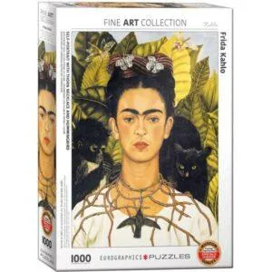 PUZZLE EUROGRAPHICS - BEAUX-ARTS - F. KAHLO : AUTOPORTRAIT AVEC COLLIER D'EPINES ET COLIBRI - 1000 PIECES
