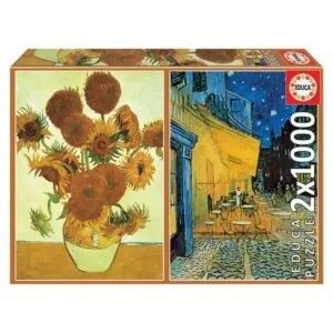 PUZZLE EDUCA - V. V. GOGH : LES TOURNESOLS ET TERRASSE DU CAFE LE SOIR - 2X1000 PIECES