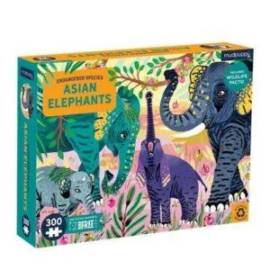 PUZZLE MUDPUPPY - ESPECE EN DANGER : ELEPHANTS D'ASIE - 300 PIECES