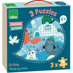 COFFRET PUZZLE ANIMAUX DU MONDE - VILAC - 3 X 16 PIECES