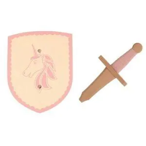 ISOLDE - ENSEMBLE BOUCLIER 21X27 ET EPEE 25 CM ROSE