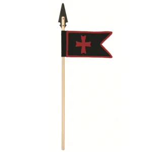 LANCE TEMPLIER FANION NOIR ET CROIX ROUGE 107 cm
