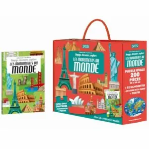 COFFRET SASSI - VOYAGE DECOUVRE EXPLORE : LES MONUMENTS DU MONDE LIVRE + PUZZLE 200 PIECES