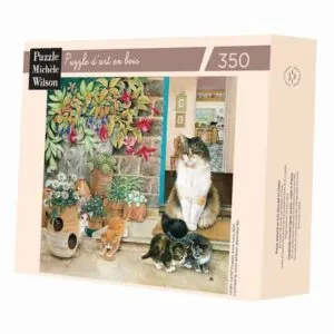 PUZZLE BOIS WILSON - L.A. IVORY : AGNEATHA ET SES CHATONS SUR LE PAS DE LA PORTE - 350 PIECES