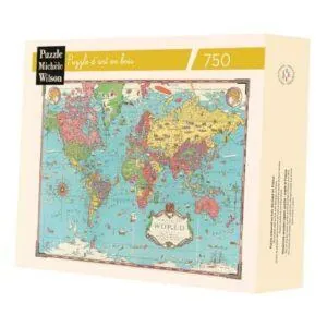 PUZZLE BOIS WILSON - E. DUDLEY CHASE : CARTE DU MONDE ILLUSTREE - 750 PIECES