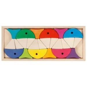 COFFRET DE CONSTRUCTION BOIS ET PUZZLE 6 POISSONS COLORES - GOKI