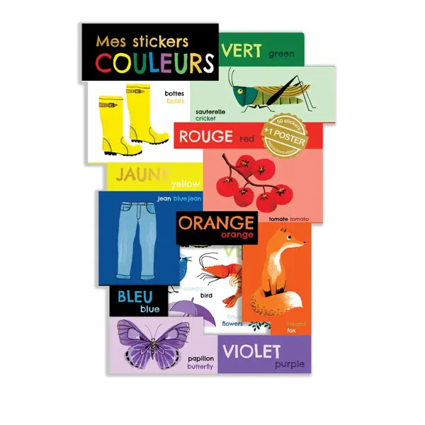 JEU STICKERS ET POSTER LES COULEURS - CARTES D'ART