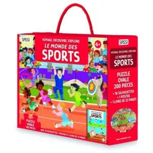 COFFRET SASSI - VOYAGE DECOUVRE EXPLORE : LE MONDE DES SPORTS LIVRE + PUZZLE 200 PIECES