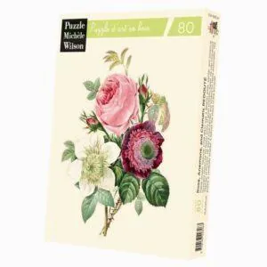 PUZZLE BOIS WILSON - J.P. REDOUTE : ROSE ANEMONE ET CLEMATITE - 80 PIECES
