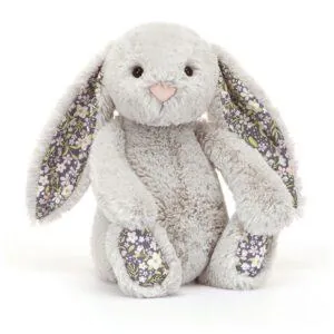 PELUCHE LAPIN GRIS ARGENT OREILLES TISSU FLEURI ORIGINAL - JELLYCAT