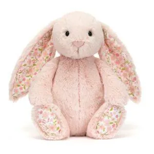 PELUCHE LAPIN ROSE POUDRE OREILLES TISSU FLEURI CERISE ORIGINAL - JELLYCAT