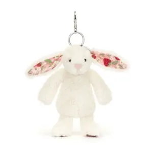 PELUCHE PORTE CLES LAPIN CREME OREILLES TISSU FLEURI FRAISE - JELLYCAT