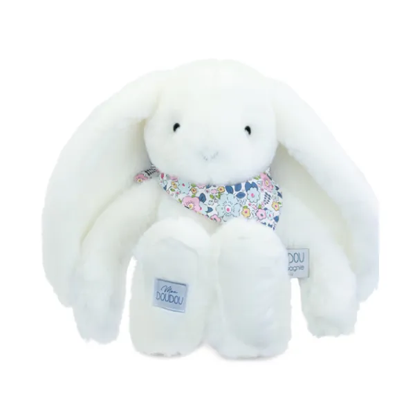 PELUCHE LAPIN FLEURETTE BLANC 35 CM - DOUDOU ET COMPAGNIE