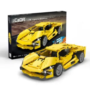 KIT DE CONSTRUCTION CADA - VOITURE DE COURSE 1:18 JAUNE A RETROFRICTION - 357 PIECES