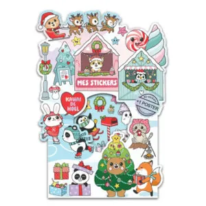 JEU STICKERS ET POSTER NOEL KAWAII - CARTES DART