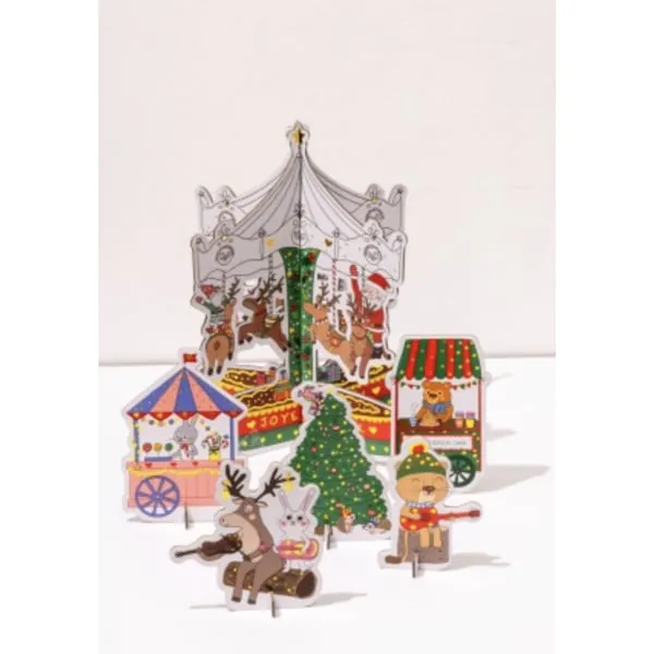 DECOR DE NOEL 3D A COLORIER - MANEGE DE NOEL - CARTES D'ART