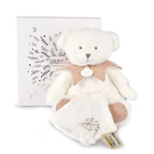 DOUDOU 25 ANS - OURS PANTIN BLANC ROSE - DOUDOU ET COMPAGNIE