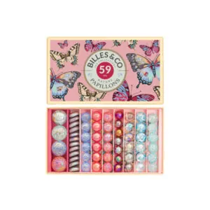 COFFRET 59 BILLES GALETS CALOTS : PAPILLONS ANAMORPHIQUES - BILLES AND CO