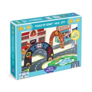 PUZZL UP DJECO : PUZZLE DE SOL VILLE CRAZY MOTORS - 28 PIECES