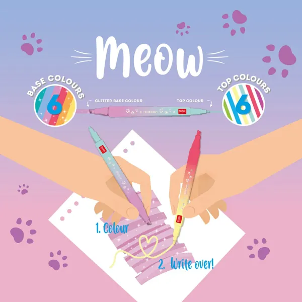 SET DE 6 FEUTRES A DOUBLE POINTE MEOW - LEGAMI – Image 6