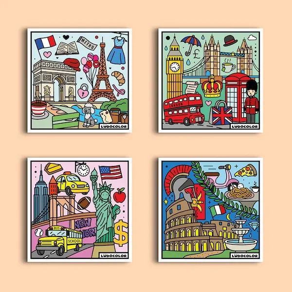 POCHETTE 4 COLORIAGES VELOURS LES VILLES DU MONDE + HISTOIRE ECRITE ET AUDIO - LUDOCOLOR – Image 4