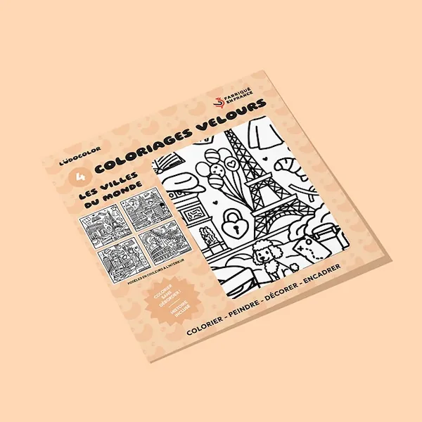 POCHETTE 4 COLORIAGES VELOURS LES VILLES DU MONDE + HISTOIRE ECRITE ET AUDIO - LUDOCOLOR