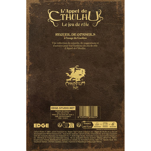L'APPEL DE CTHULHU - RECUEIL DE CONSEILS À L'USAGE DU GARDIEN